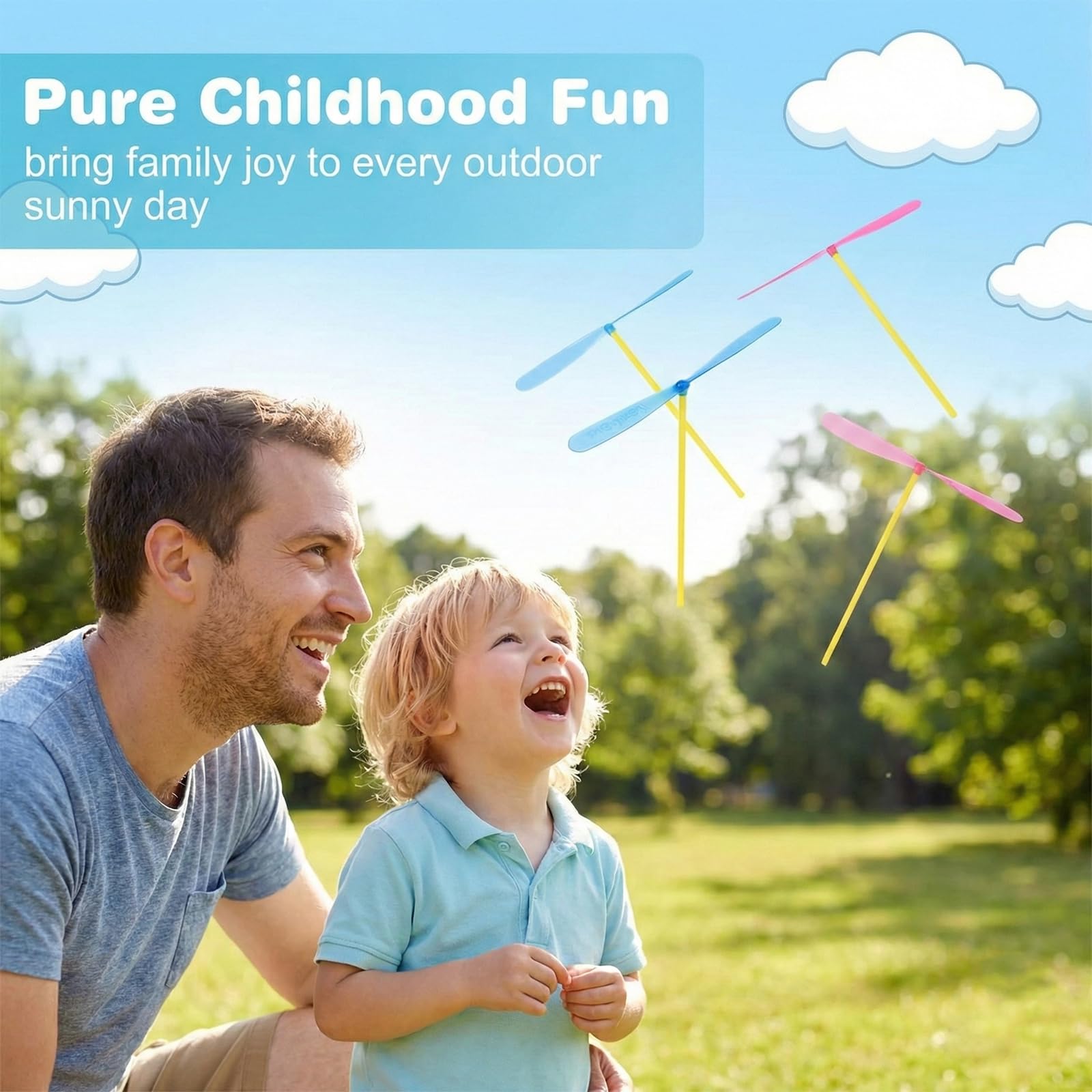 BLPRKOT 50 Piezas Libélulas de Bambú, Hélice Voladora Juguetes Giratorios para Niños y Niñas, para Niños al Aire Libre Patio Jardín (Color Aleatorio) - 2