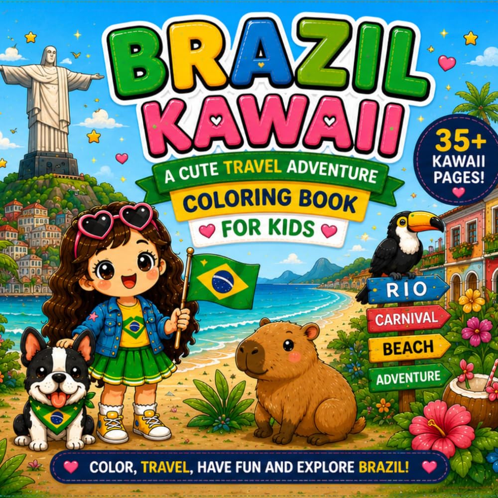 Brazil Kawaii: A Cute Travel Adventure Coloring Book for Kids (kawaii travel Adventures)