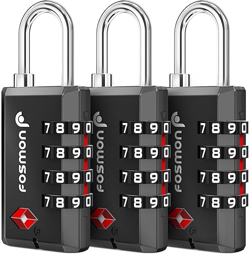 Miniatura 10 de Fosmon Cerraduras de equipaje aceptadas por la TSA, indicador de alerta abierta Fosmon de 3 dígitos con combinación de códigos de candado, cuerpo