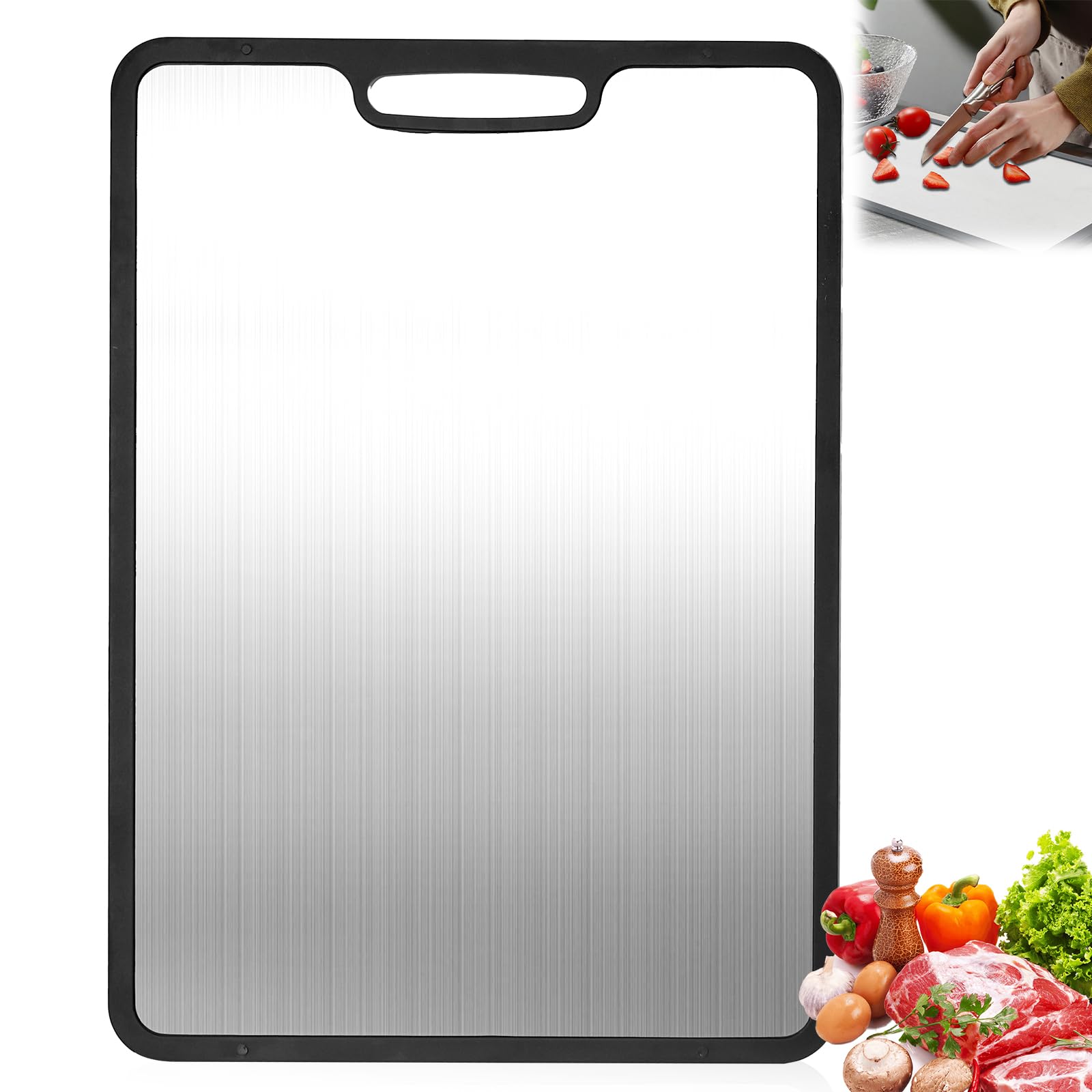 Banquiura Titanium Cutting Boards for Kitchen,Non-Slip Titanium Cutting Board with Protective Edge Guard & Safe Grip Handle,Double Sided Food Grade,
