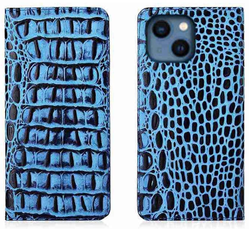 Étui iPhone 13 porte-carte et support vidéo horizontal bleu