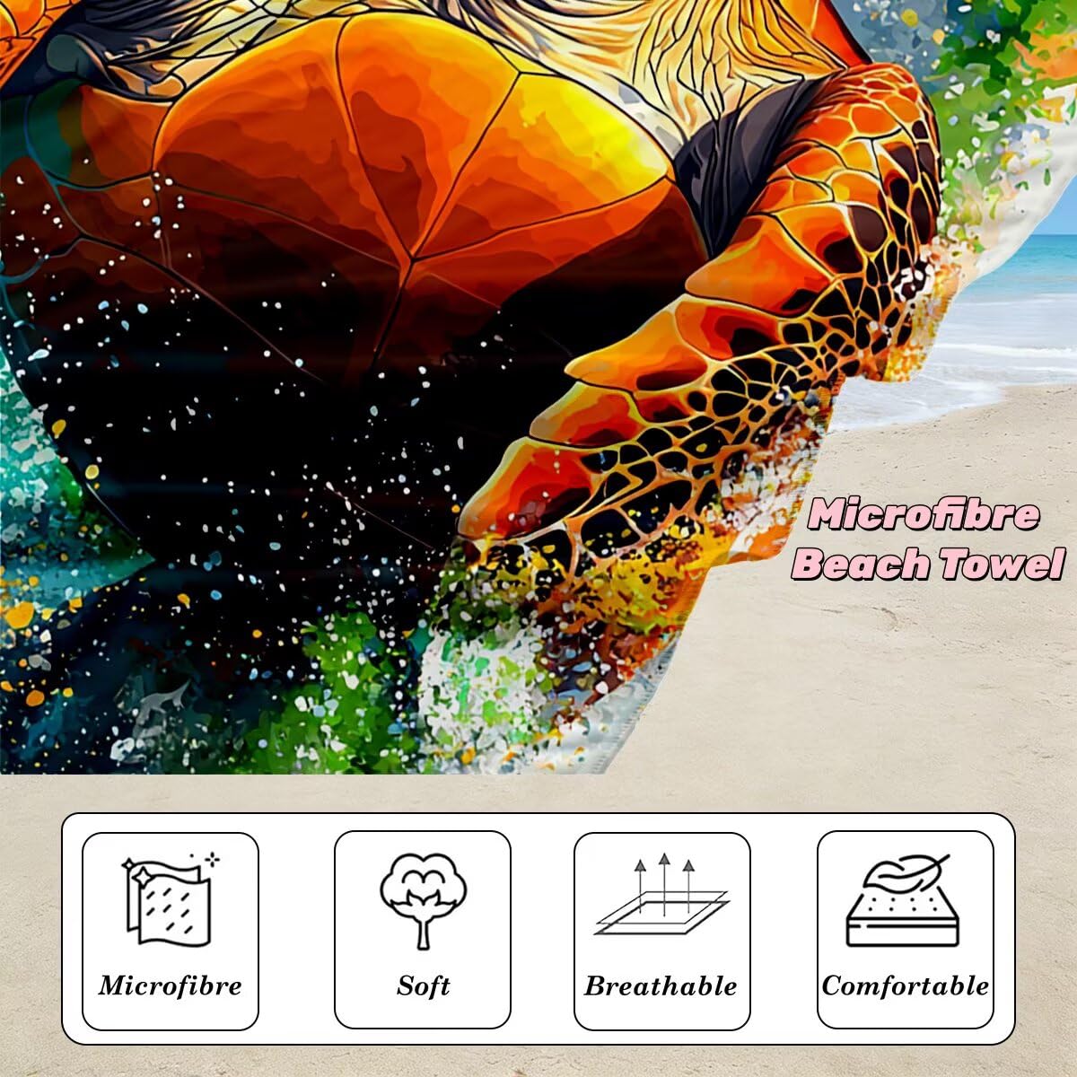 Ręcznik plażowy XXL, 100 x 220 cm, zestaw 2 sztuk, z mikrofibry, żółw, szybkoschnący, do sauny, fitness, bez piasku, ręcznik plażowy, do sauny, duży na prezenty -4501