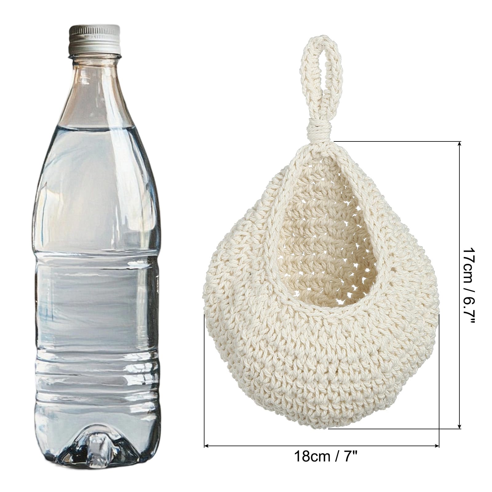 PATIKIL Hanging Fruit Baskets for Kitchen Small Size Teardrop Home Decor Storage Hand-Woven Wall Hanging Basket for Garlic Potato Vegetable Beige - Image 2