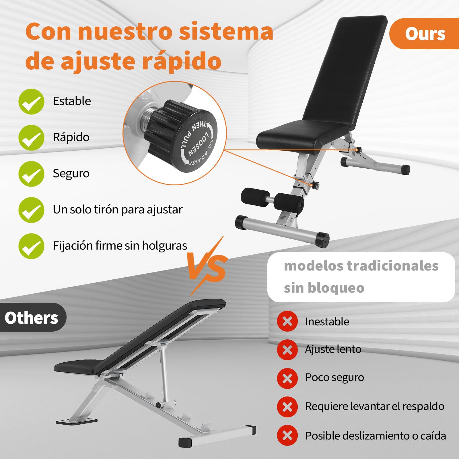 Banco de Pesas Ajustable con Pasador Rápido ALLINLIFE 200KG Plegable – Banco Musculación Multifunción con 13 Posiciones, Respaldo Regulable en 7 Niveles para Entrenamiento en Casa