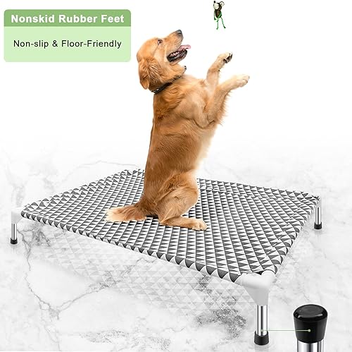 Miniatura 6 de Cama elevada para perros al aire libre, tamaño grande, material de algodón, pies antideslizantes, se adapta a hasta 100 libras