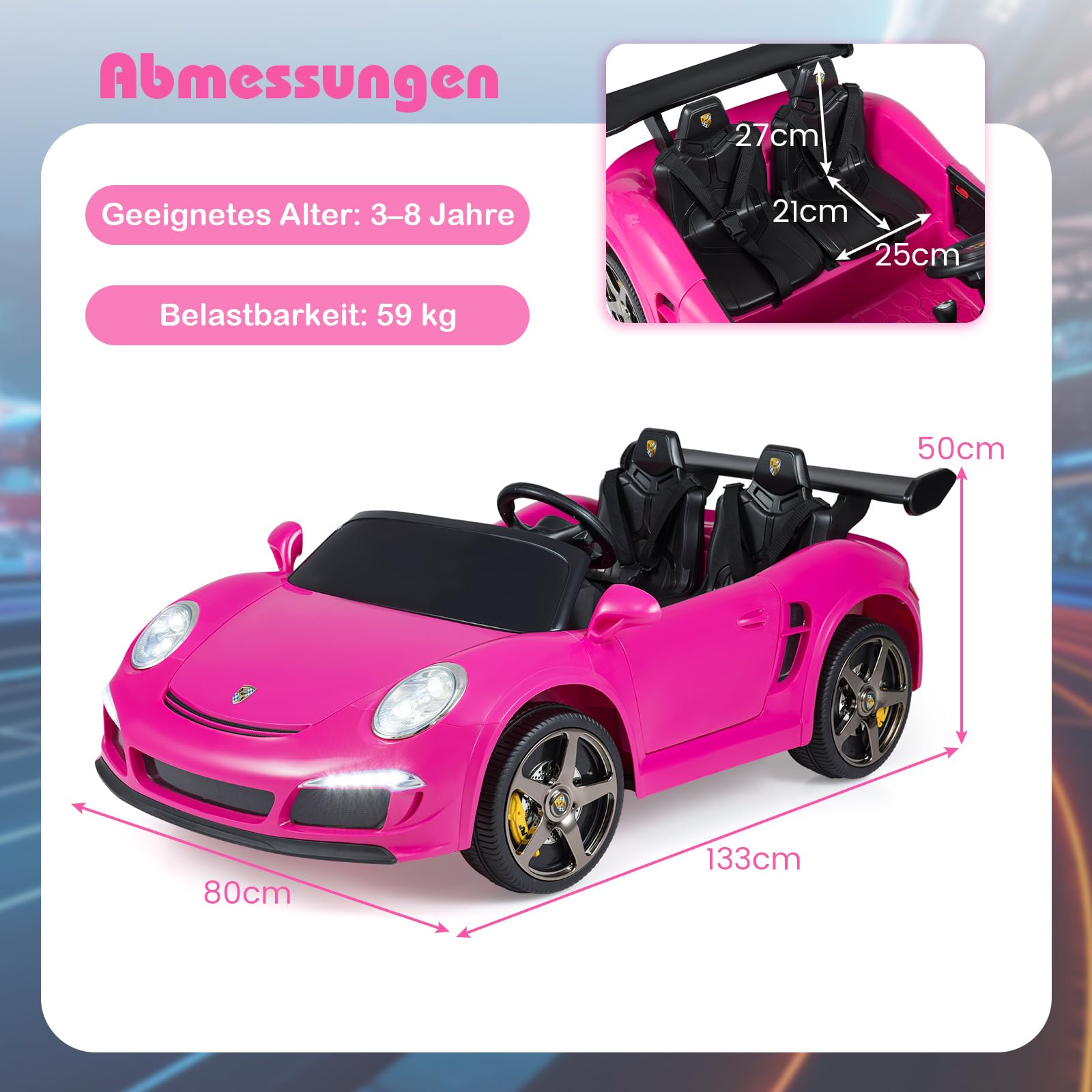 COSTWAY Kinder Elektroauto, 24V Kinderauto Elektrisch mit 2,4G Fernbedienung, Kinderfahrzeug mit LED-Lichter, Hupe, Musik & Bluetooth, Elektrofahrzeug für Kinder ab 3 Jahren (Rosa)