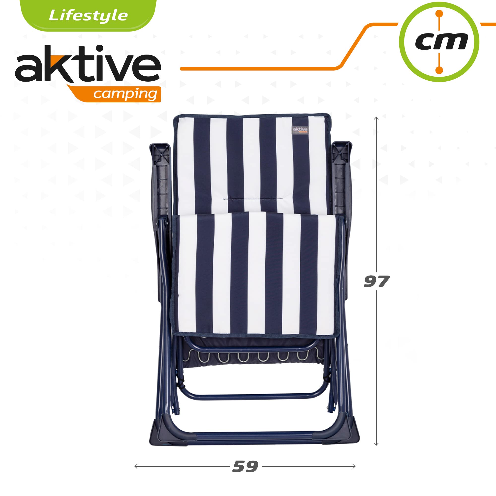 AKTIVE 62616 - Tumbona plegable 5 posiciones rayas marineras 59 x 59 x 109 cm Garden
