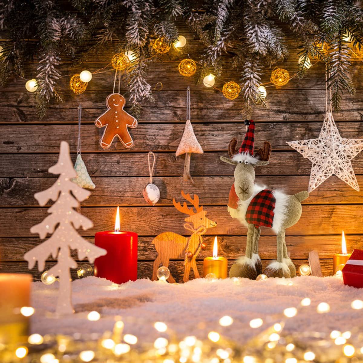 Décoration de Noël en forme de renne de Noël - Figurine de Père Noël suédois - Décoration de table de Noël faite à la main - Nain de buffle en peluche pour la maison, l'intérieur et les vacances