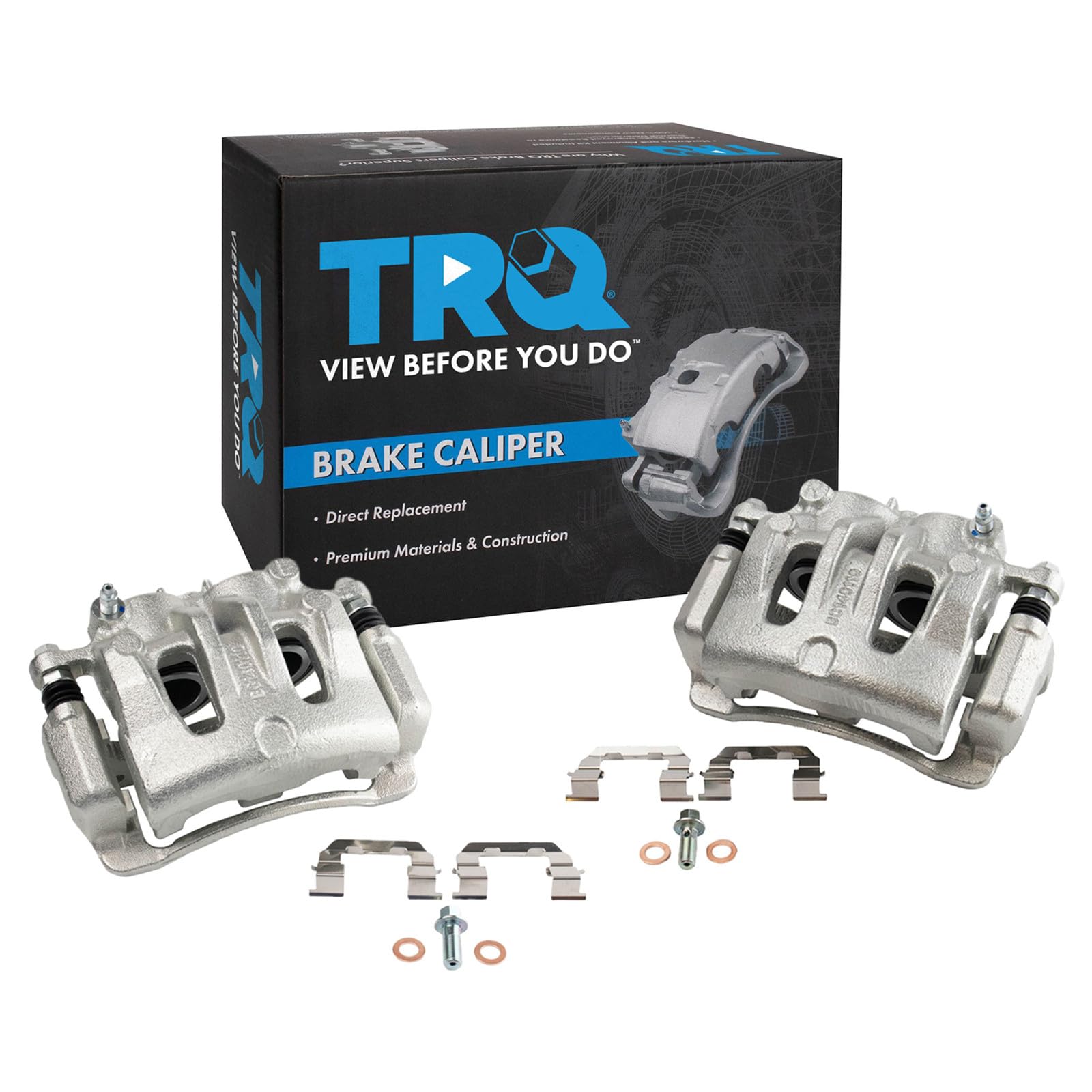 TRQ Front Brake Caliper Set Zinc Coated Brackets Hardware Compatible with 2007-2008 Hyundai Entourage 2006-2012 2014 Kia Sedona