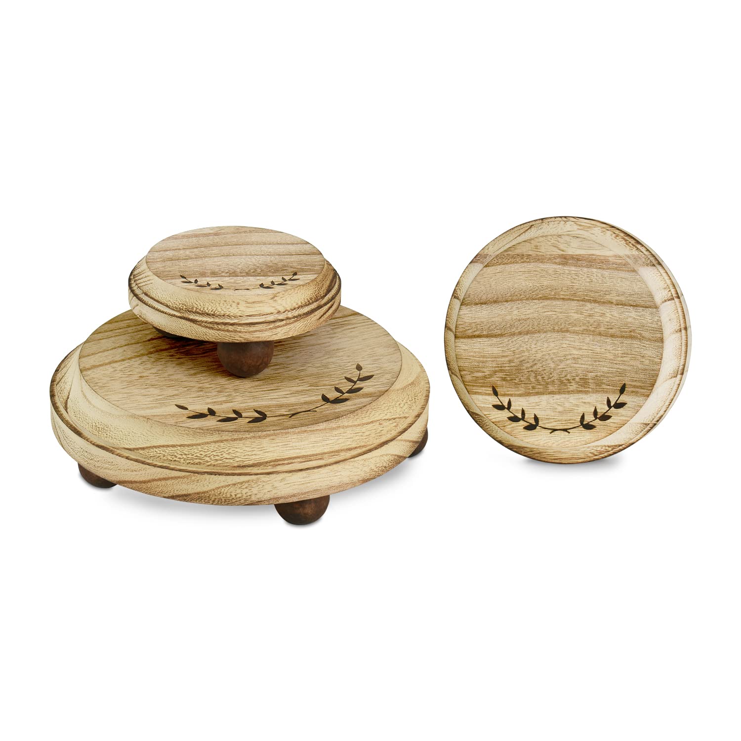 Ikee Design3Pcs Set Stackable Wooden Stool Display Riser Stand for Home Kitchen Display, Collection Display, Showcase, Garden and Store, Height: 2”H; 2”H; 2 3/4”H