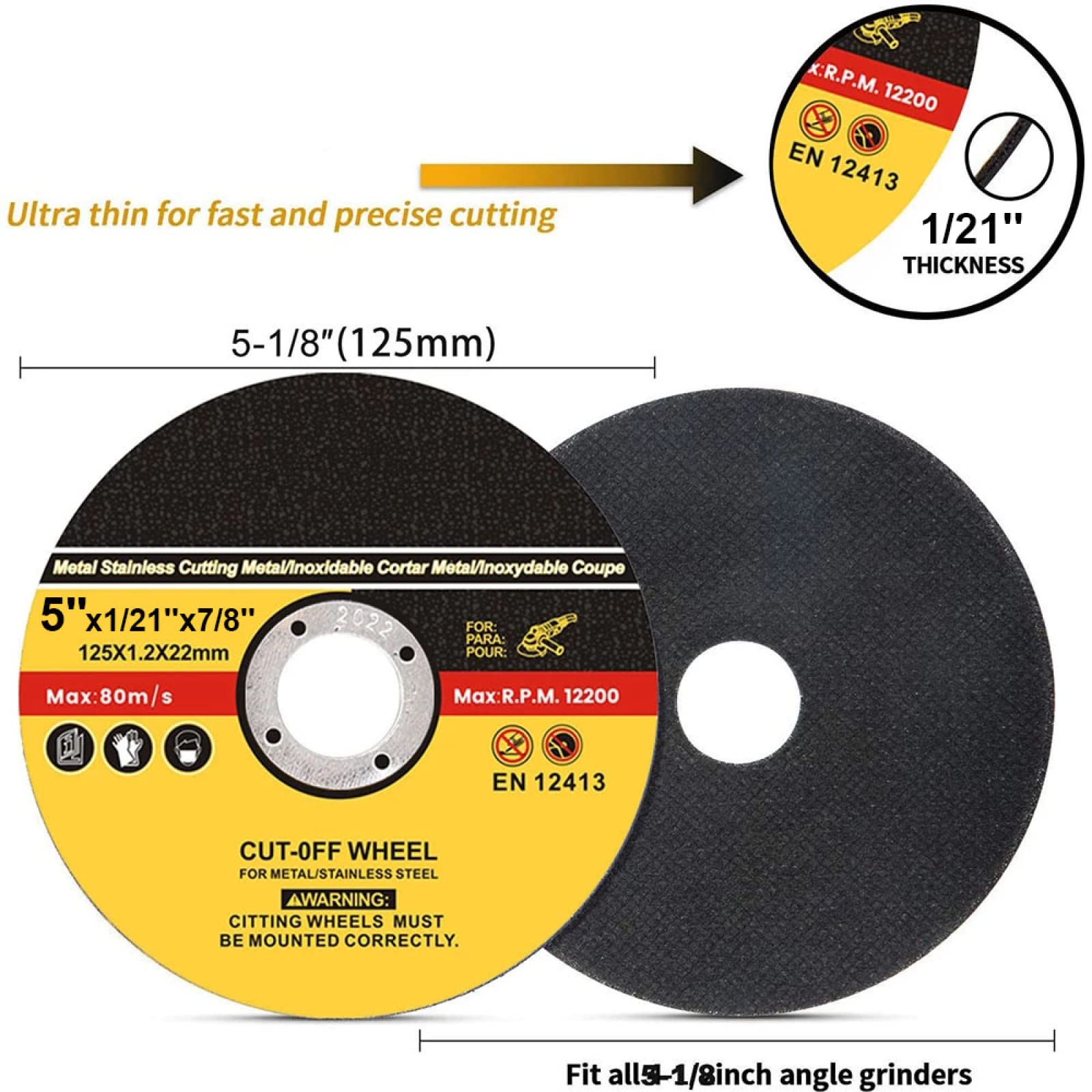 50Pcs 125mm Metal Cutting Disc Anngle Grinder Grinding Wheels For Stainless Steel Cut Off Wheel Reinforced Resin Cutting Blade