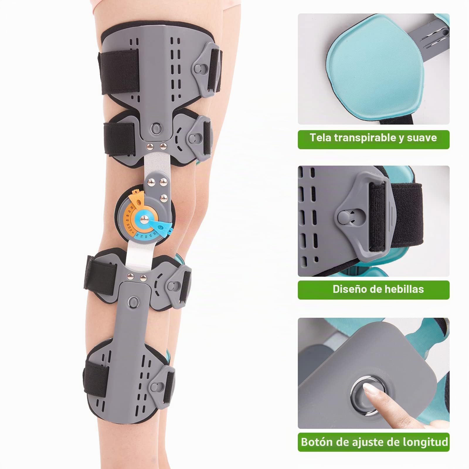 Rodillera con bisagras ROM Post Op inmovilizador de rodilla ajustable inmovilizador de rodilla con estabilizadores laterales para hombres y mujeres