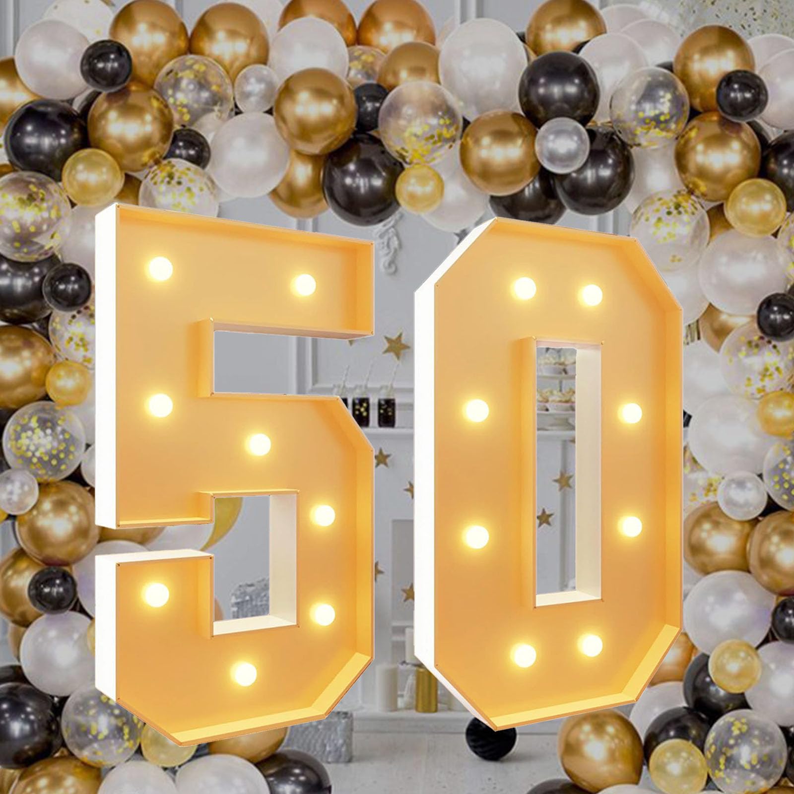Iincooy Number 50 120Cm/4Ft Marquee Light Up White Large Marquee Light Up Numbers, Pre-Cut Foam Board Set Can Be Used For Birthdays, Weddings, Baby Anniversaries, Party Decoration