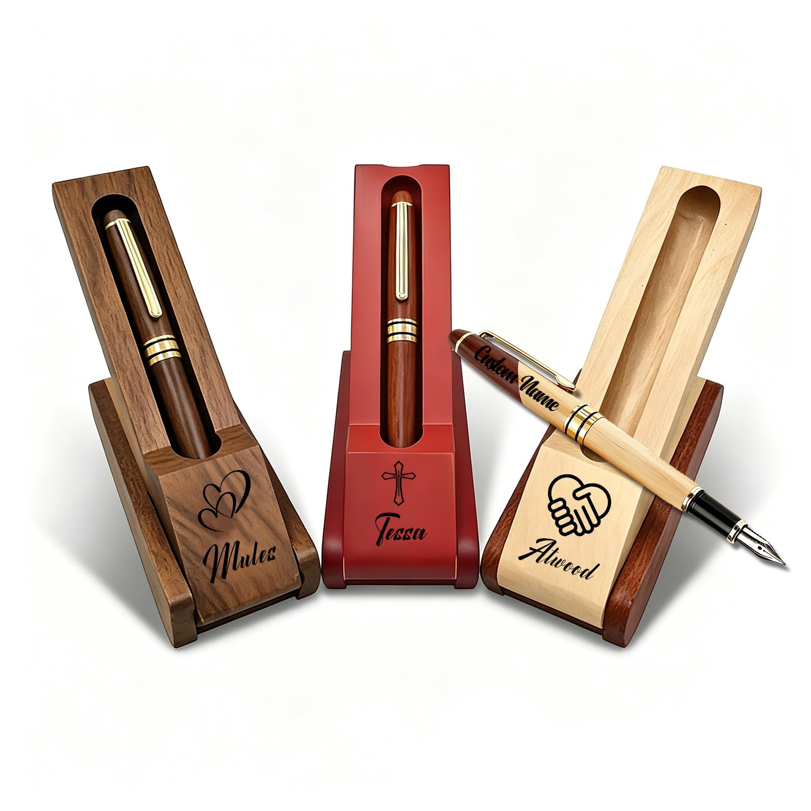 Personalised Wooden Ballpoint Pen Gift Set with Name Personalized Wood Pen Set with Engraved Business Wood Pens Gift for Men Women Boss Teacher Co-worker Friends (Personalised Pens 5)