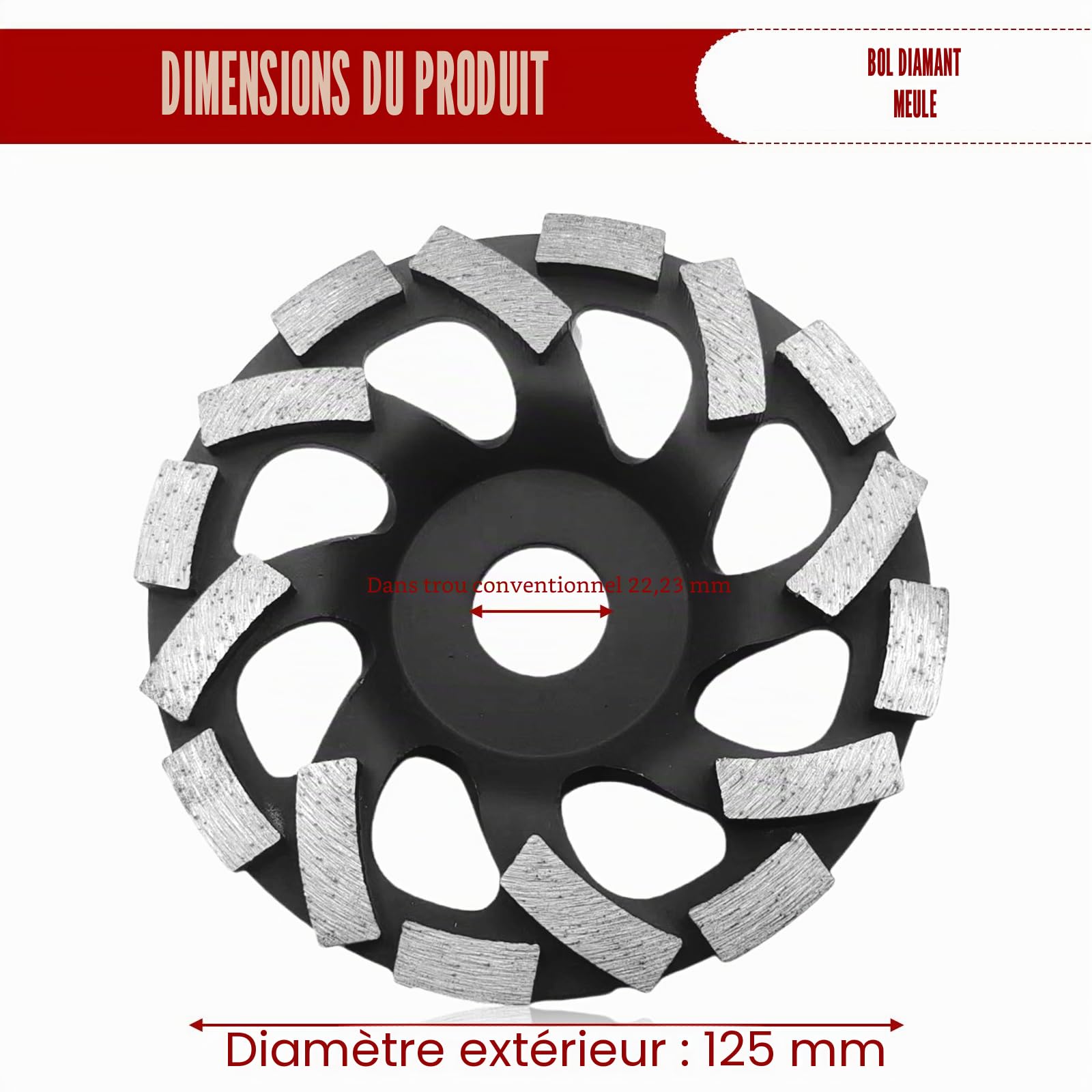 2 pcs Meules Diamantées 125 mm x 22,2 mm Double Rangée, Disques Diamant à Béton, Pierre, Granit, Maçonnerie, Compatible Meuleuse d’Angle pour Ponçage et Meulage Noir