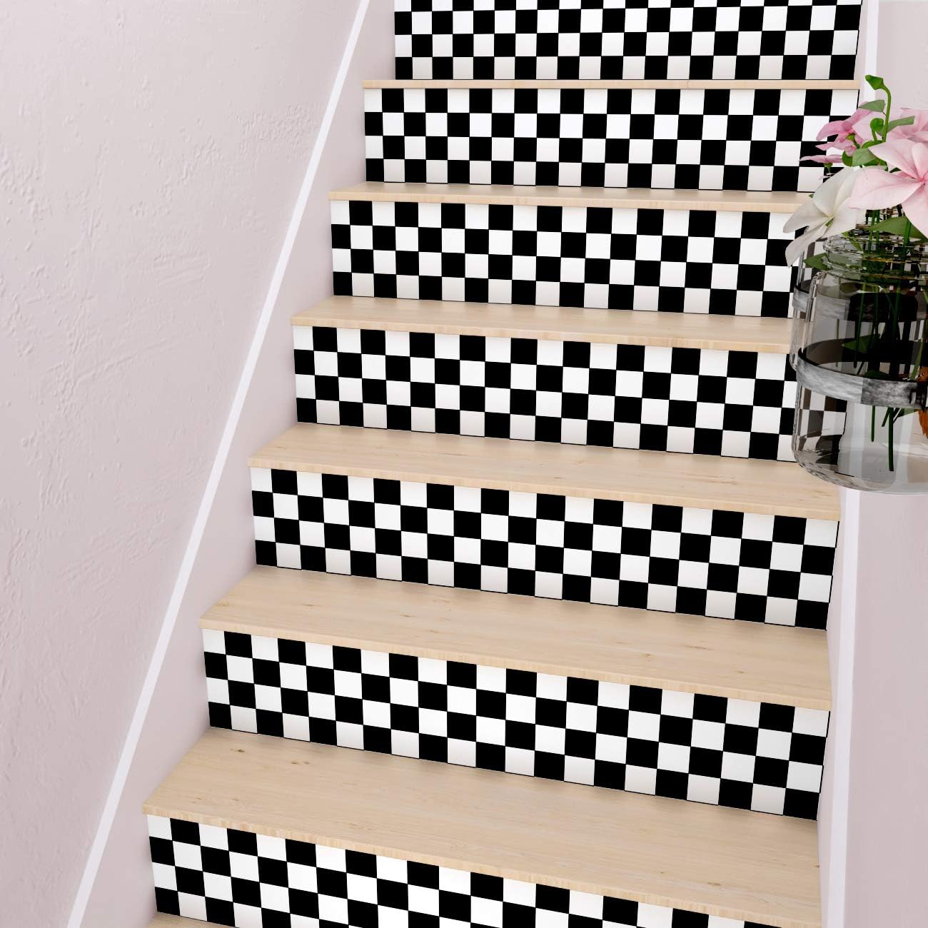 Decotalk 30"x200" Checkered Wallpaper Black and White Peel and Stick Wallpaper Checker Board Wallpaper for Wall Black White Contact Paper for Cabinets and Drawers Checkered Wallpaper Removable