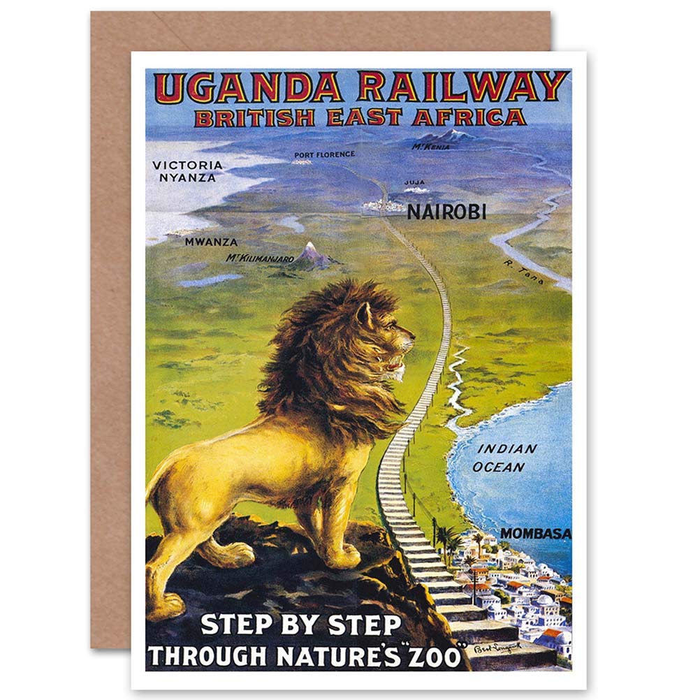 Wee Blue Coo Blue Wee Coo Travel Uganda Rail Africa Lion Train Kilimanjaro Greetings Card