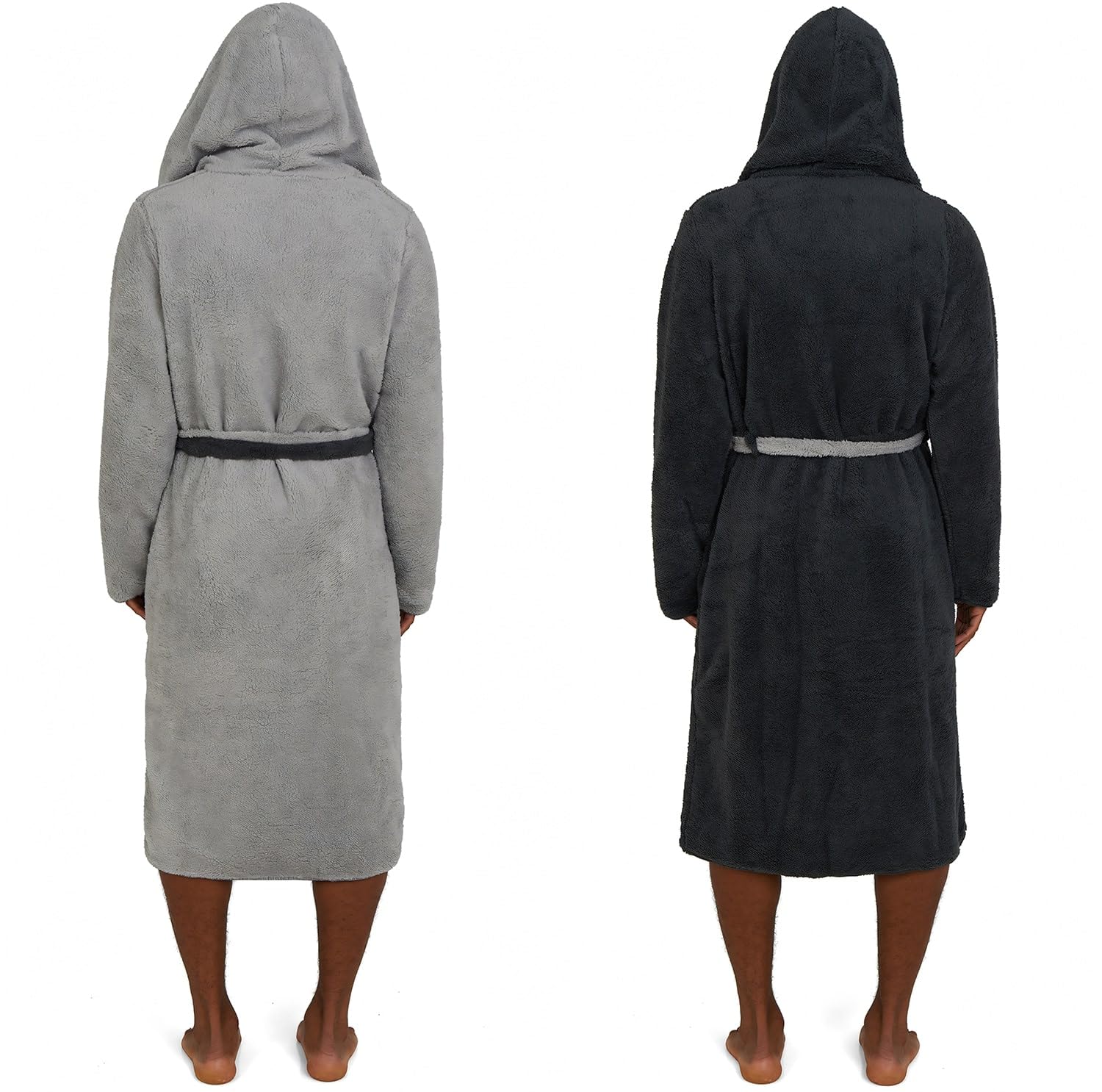 HOMELEVEL - Accappatoio da uomo con cappuccio, in Sherpa, reversibile, ideale per la casa, per l’inverno, caldo, Antracite/grigio chiaro, M