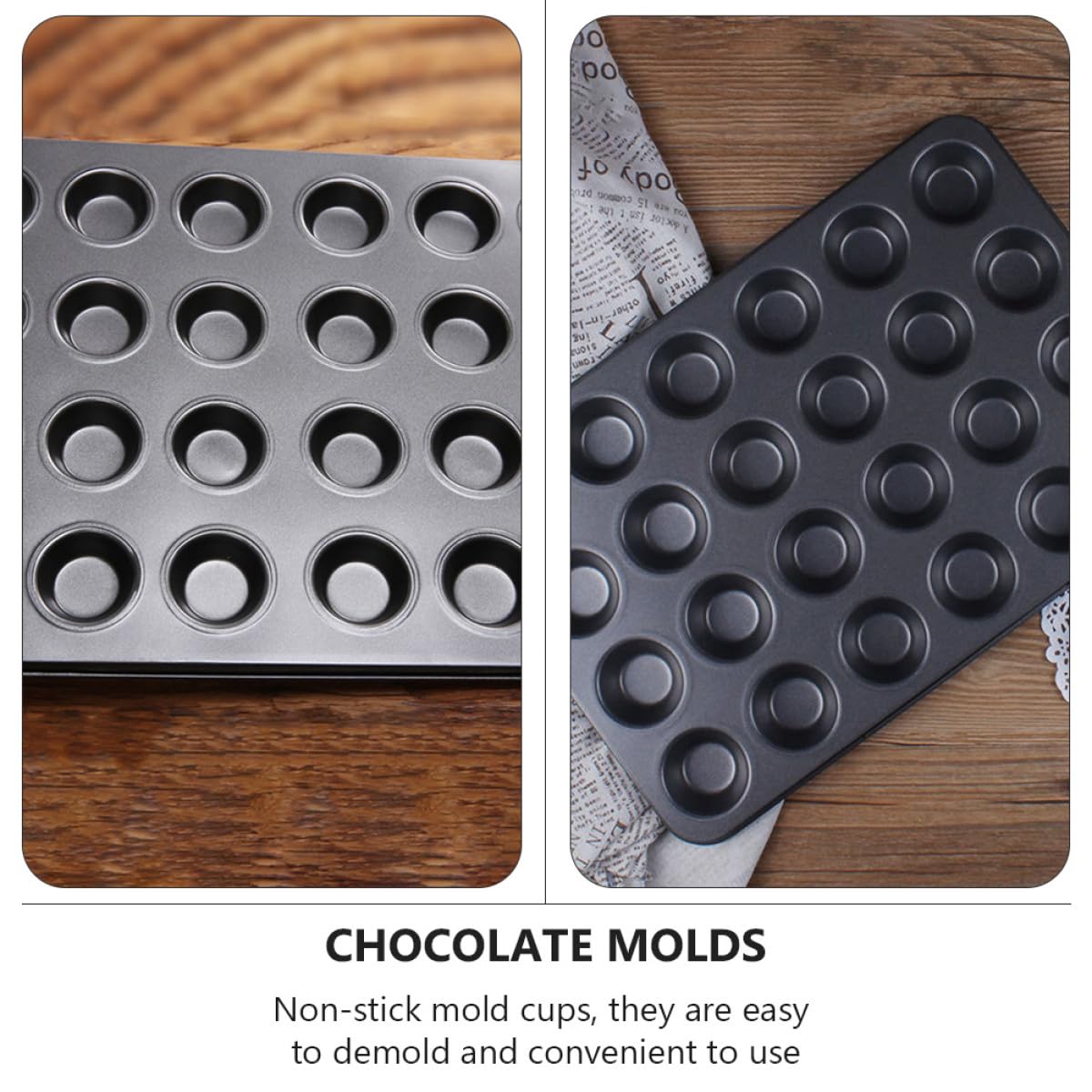TOYANDONA Moldes Reutilizables para Muffins y Cupcakes 24 Cavidades Acero al Carbono Antiadherente Seguro para Hornear Casero 2 Piezas Uso Doméstico Cocina