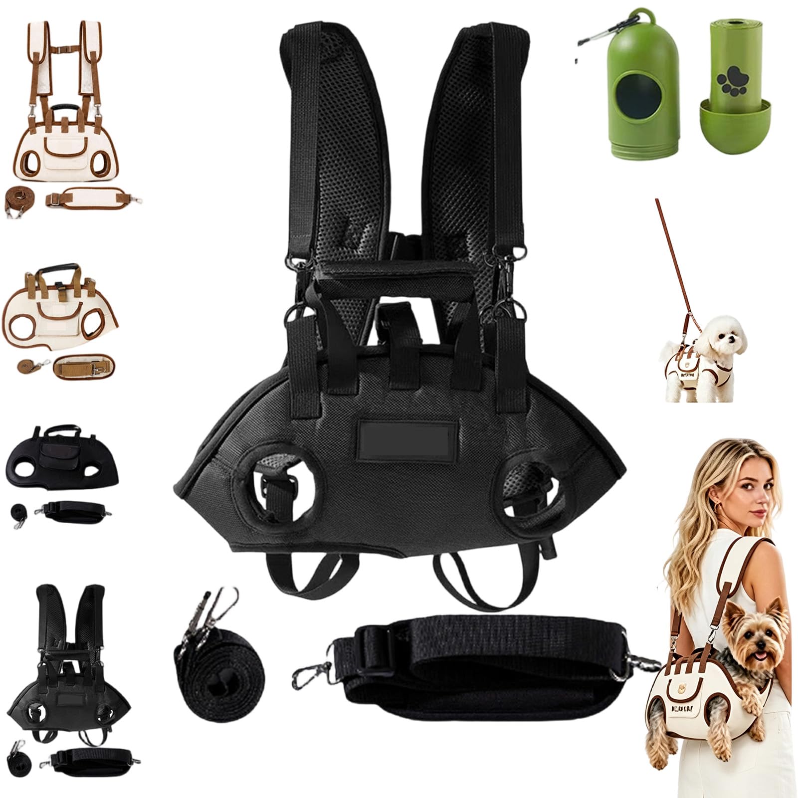 2026 New Adjustable Portable Whole Body Lift Harness Backpack for Small Dogs Cats, Hands Free Shoulder Pet Sling Carrier for Senior Injured Pets Travel Hiking Cycling (Black-B, L)