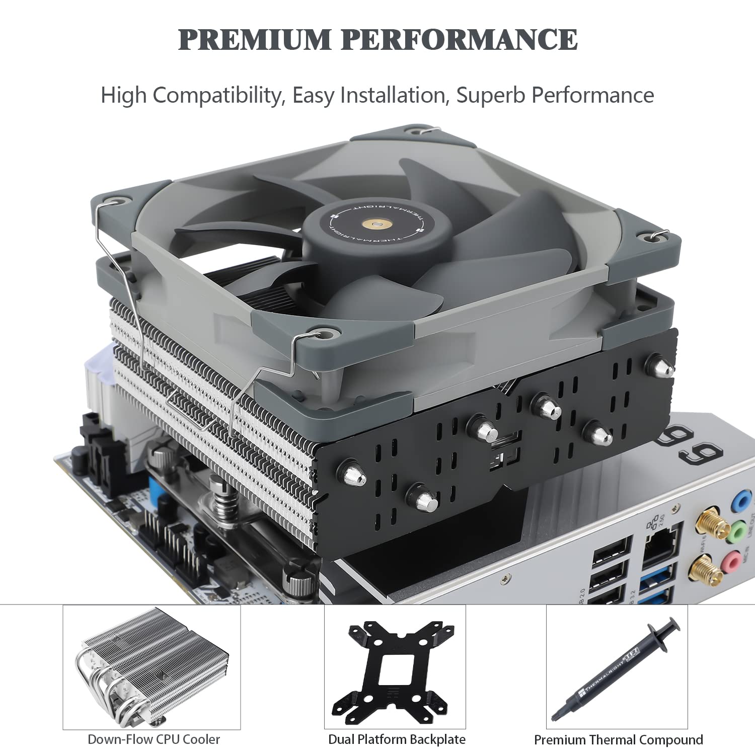 Thermalright SI-100 CPU Air Cooler, 6×6mm Heat Pipes, 120mm PWM Quiet Fan CPU Cooler with 2000RPM, for AM4 /AM5,Intel 1150/1151/1200/1700/1851/2011,100mm Low Profile PC Cooling