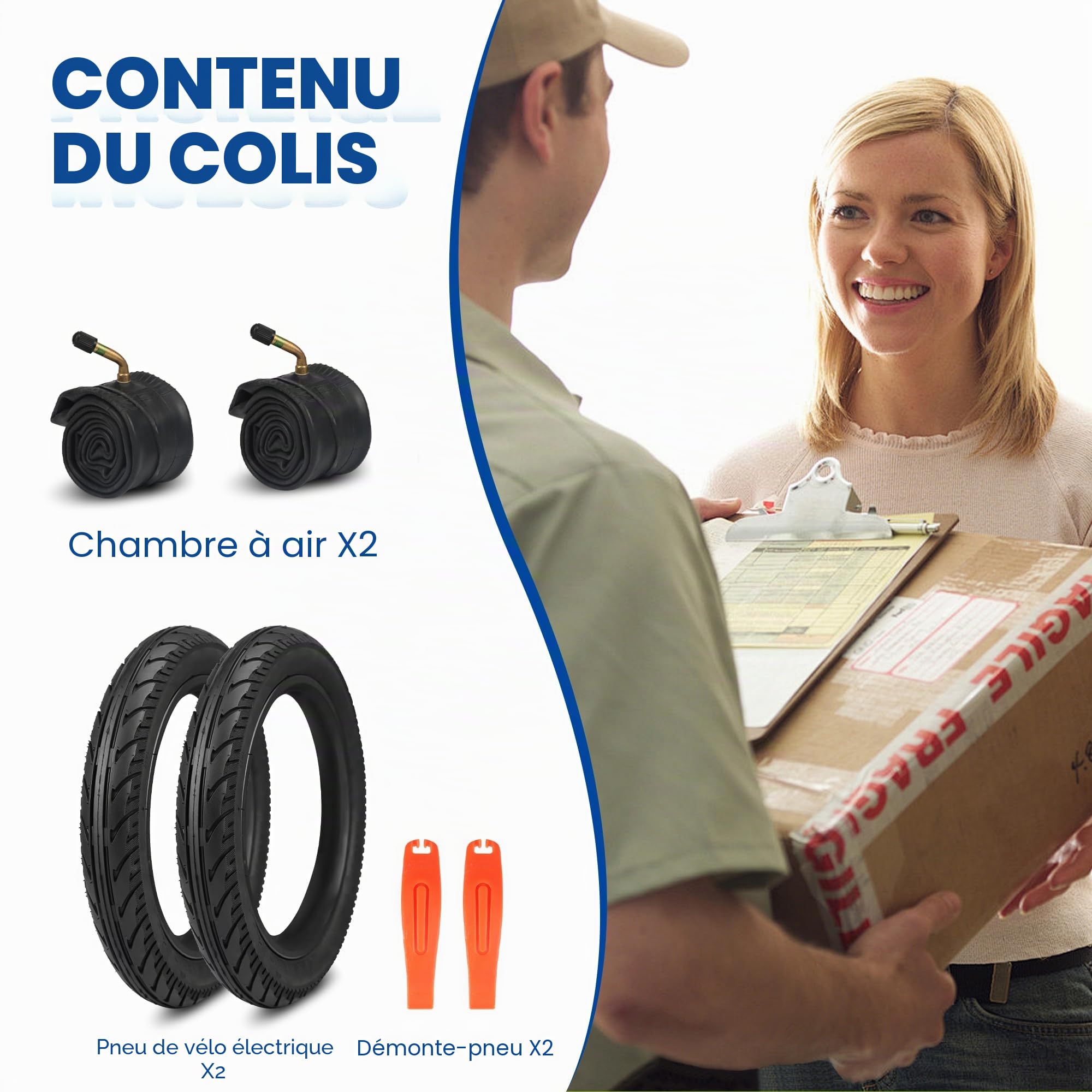14x125 (54-254) Ensemble complet de pneus de vélo - 2X housses + 2X chambres à air + 2X leviers de pneus - Pneus Premium E-Bike pour vélos électriques et vélos à batterie lithium