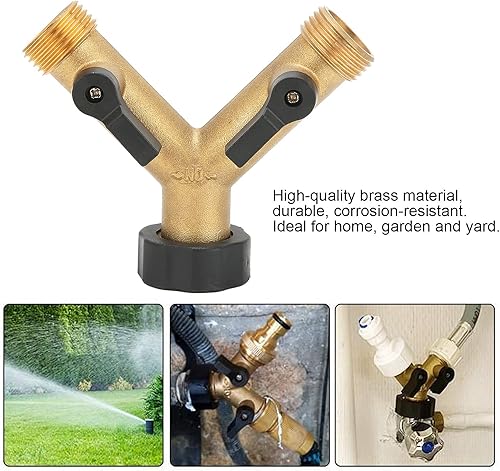 Miniatura 4 de plplaaoo Divisor de manguera de jardín de latón, divisor de manguera, divisor de manguera de 2 vías, conector de manguera de rosca hembra G3/4,