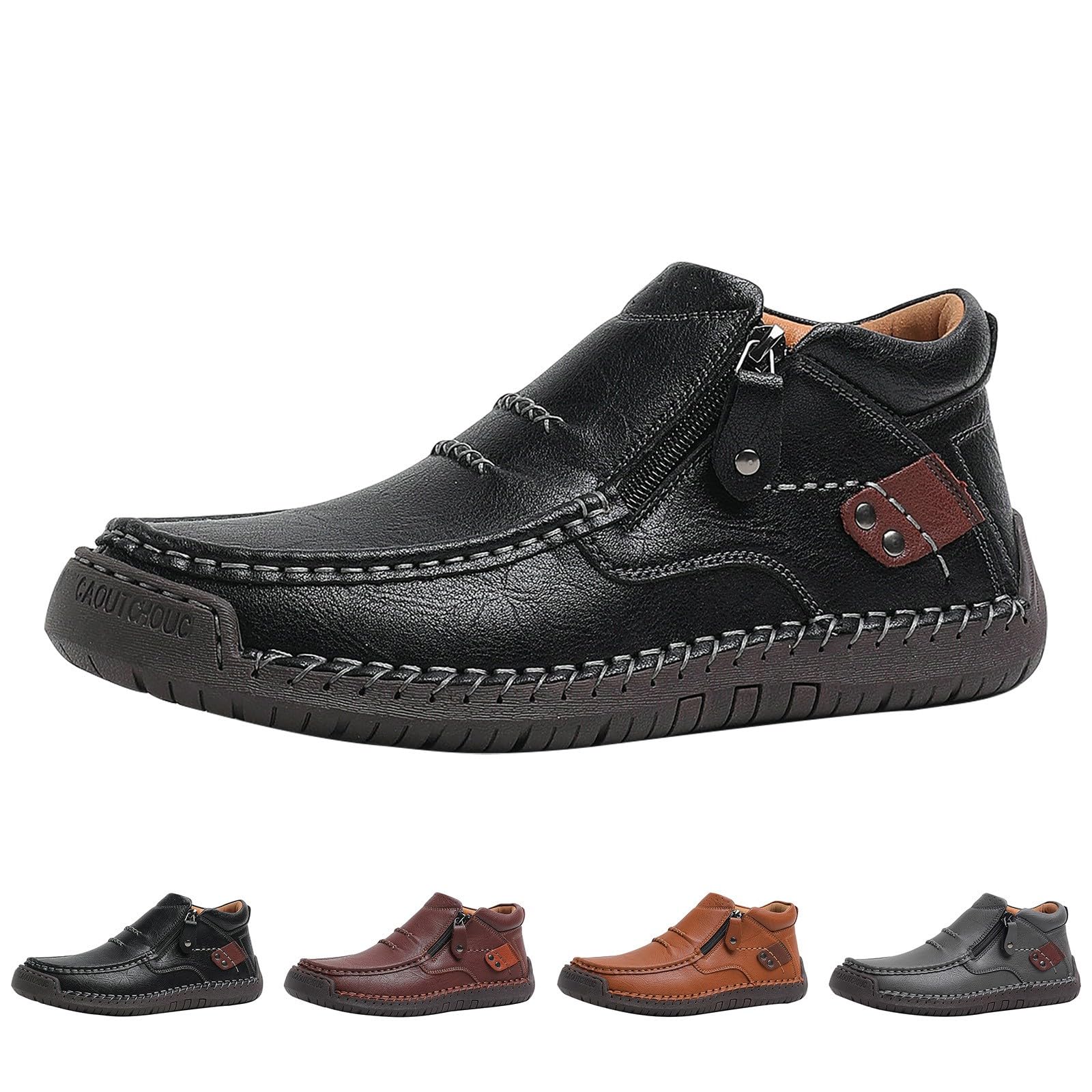 Zapatos de piel para hombre, hechos a mano, planos, antideslizantes, transpirables, clásicos, de negocios, con cremallera, extraanchos, amortiguadores, informales, para exteriores