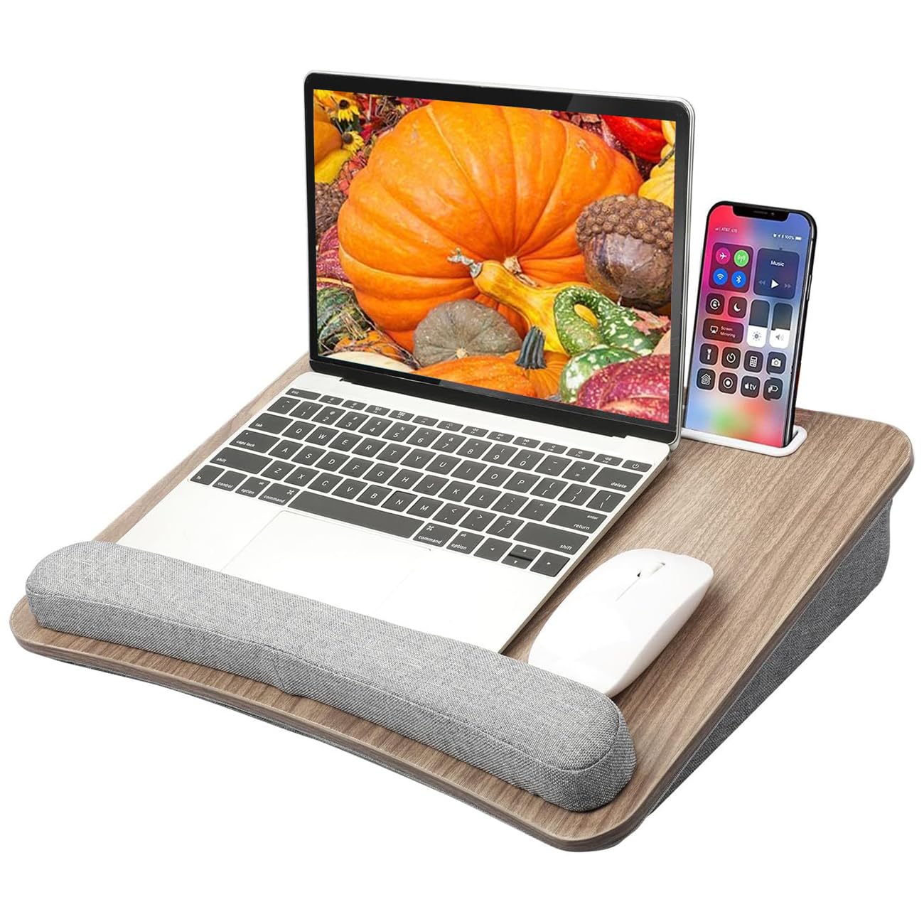 Portable Lap Laptop Desk with Pillow Cushion, Fits up to 39cm Laptop, with Anti-Slip Strip & Storage Function for Home Office Students Use as Computer Laptop Stand, Book Tablet