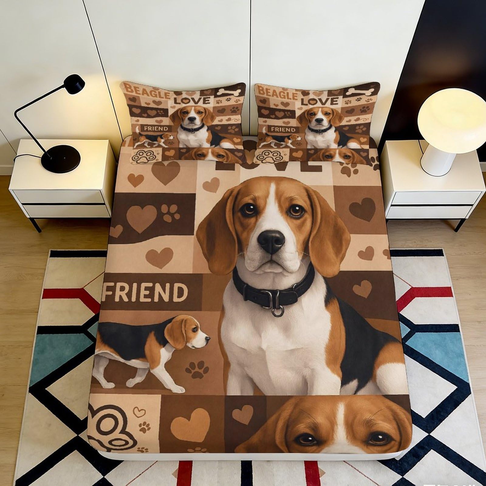Pnayamiorkfel Style-3 3D Printed Beagle Dog Pattern Fitted Sheet Microfiber Brown Cartoon Puppy Bed Cover For Bedroom Guest Room Decor 90X200x25cm
