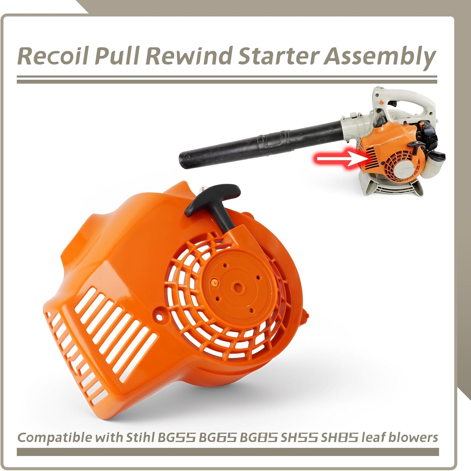 4229-080-2104 Recoil Pull Rewind Starter Assembly Compatible with Stihl BG55 BG65 BG85 SH55 SH85 Leaf Blowers, Recoil Start Parts w/Pull Cord & Bolts