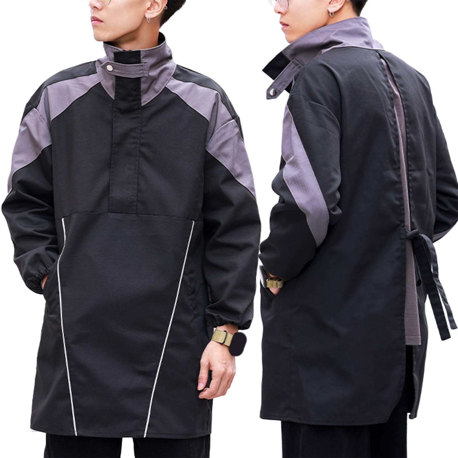 Universal Grembiule da Lavoro con Maniche Lunghe E Collo Alto con Cerniera Grembiule Pulizie Unisex per Barbiere, Lavaggio dei Piatti, Pulizia Black,One Size