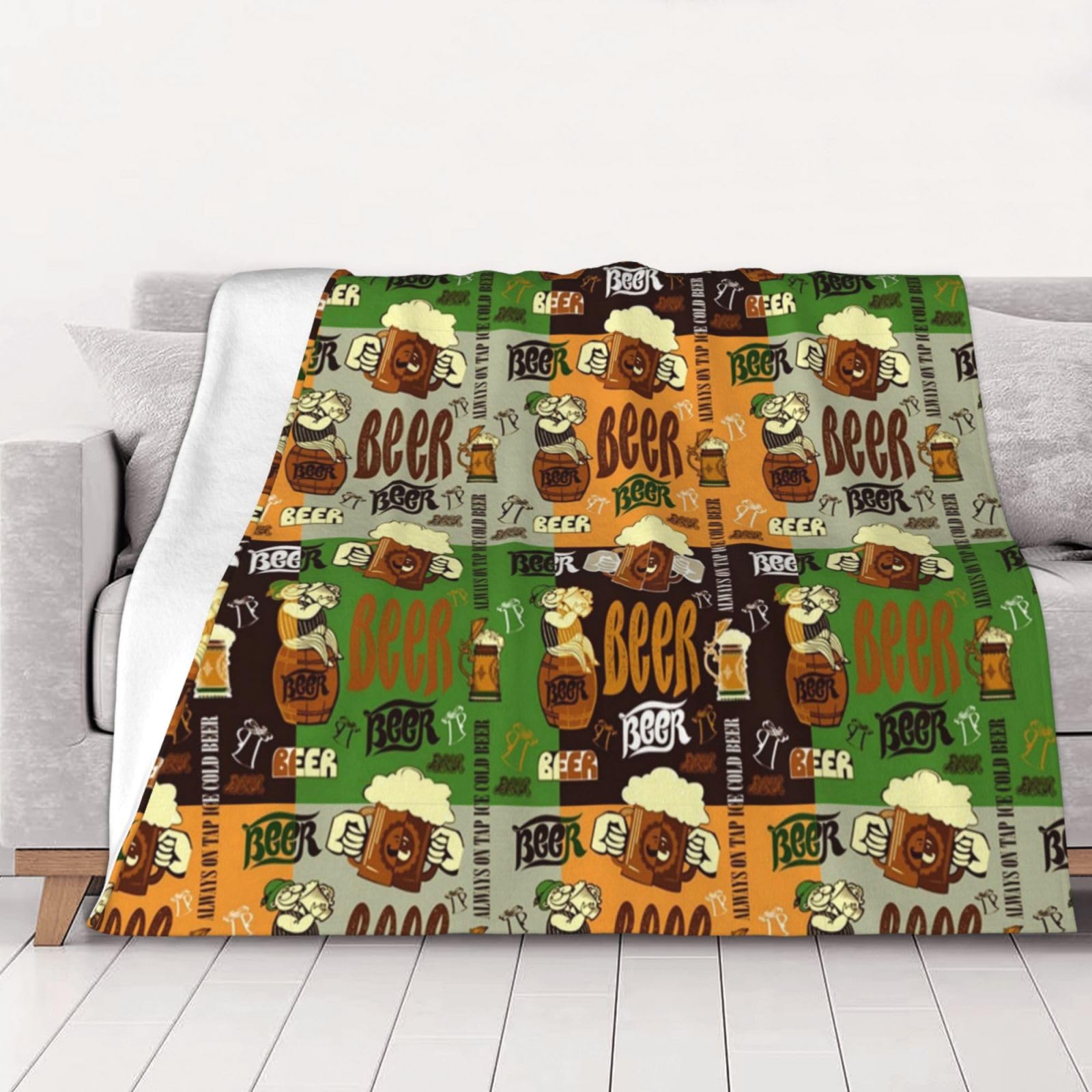 WKSGDSG Flannel Throw Blanket, Soft Anti-Pilling Travel Blanket For Bed, Couch, Camping, Beer Blankets For Sofa Home Decor, Lightweight, Comfy, Machine Washable, 102x76 Cm