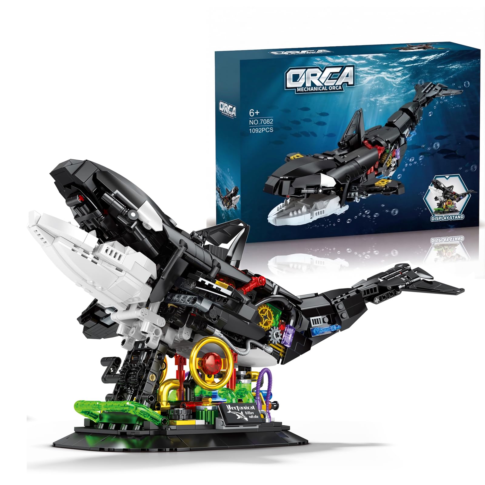 Mechanical Killer Whale Building Set, 1092 PCS Movable Ocean Animal Building Toys with Di…