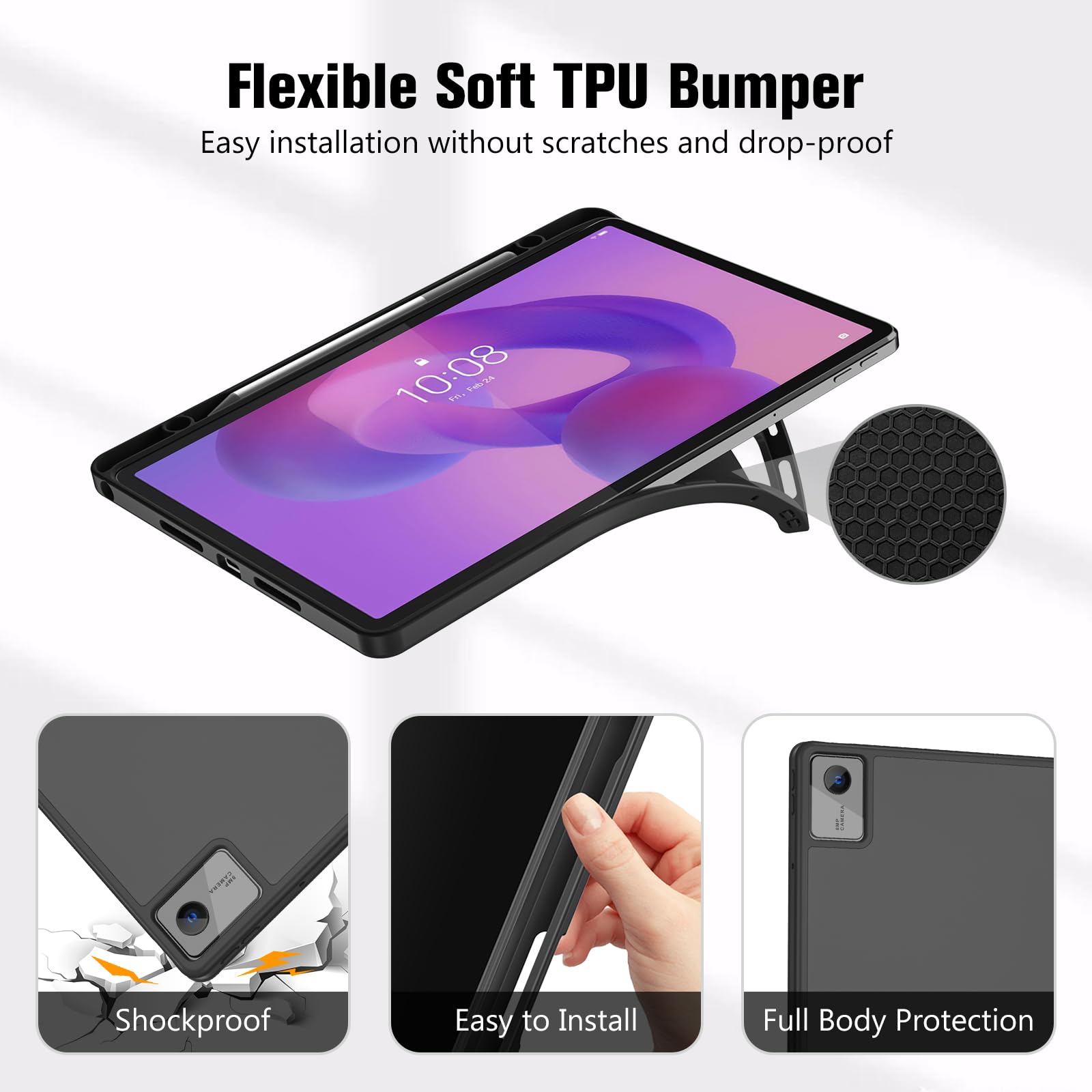 ProCase Funda para Lenovo Idea Tab 11" 2025 TB-336ZU/TB-336FU, Funda Folio con Soporte para Lápiz, Funda Protectora de TPU Suave -Negro - 4