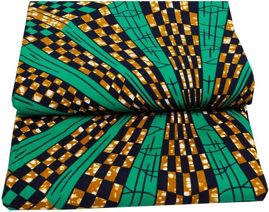 BintaRealWax African Fabric 100% Cotton Kente Cloth by The Yard 6 Yards African American Ankara Print Wax Fabric 1496