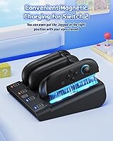 Vista 5 de Switch 12 Compatible FASTSNAIL 8-in-1 Charging Dock for Nintendo Switch 2 & 1OLED for Joy-Con 2, Dual-Direction Magnetic Fast Controller Charger