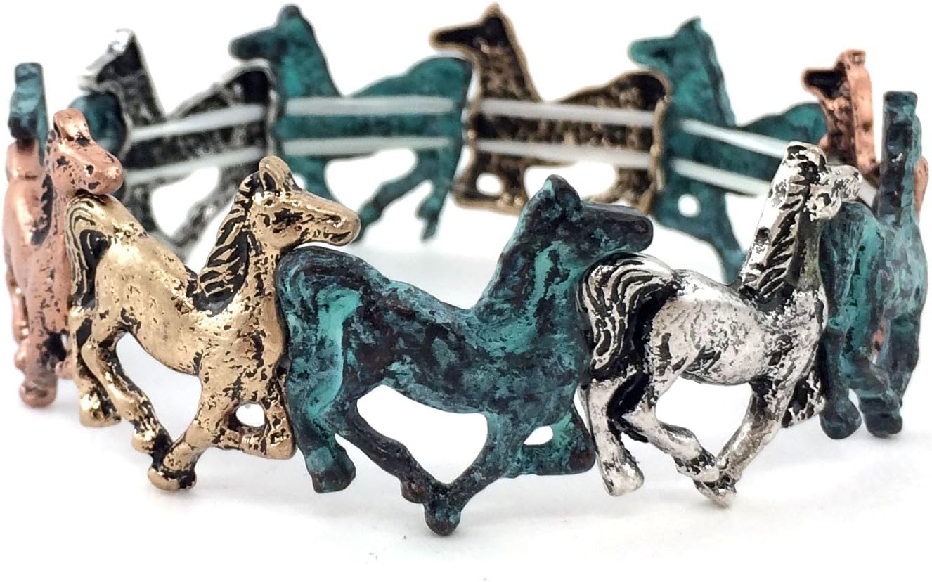 Western Peak Western Vintage Tritone Running Spirit Horse Stretchable Bracelet