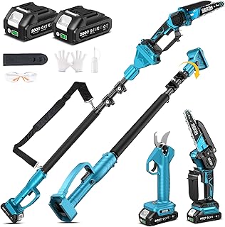 【2025年新型】SEESII たかえだ 電動チェーンソー 充電式剪定ばさみ ハンディチェーンソー 6インチ ブラシレス 高枝切り剪定ハサミ 1台4役 セット 強力 電動のこぎり 軽量 コードレス 延長ポール 125cm～250cm無段階調整 パワフル プロ 伐採 木工切断 庭木の剪定 大容量バッテリー2個付き