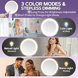 Lighted Makeup Mirror, 30X Magnifying Mirror with Light, Hanging and Handheld Mirror with Handle, Purple