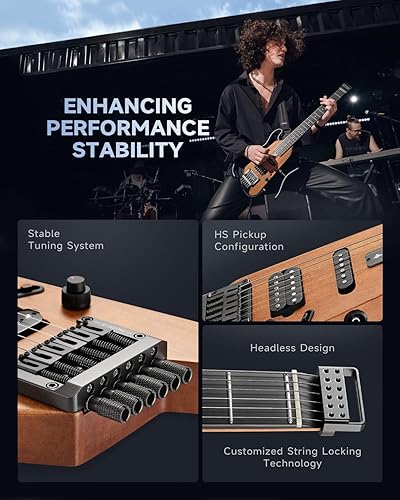 Miniatura 5 de Donner HUSH-X - Kit de guitarra eléctrica, guitarra sin cabeza ligera, ideal para viajes y práctica, cuerpo sólido de caoba con soportes fáciles de