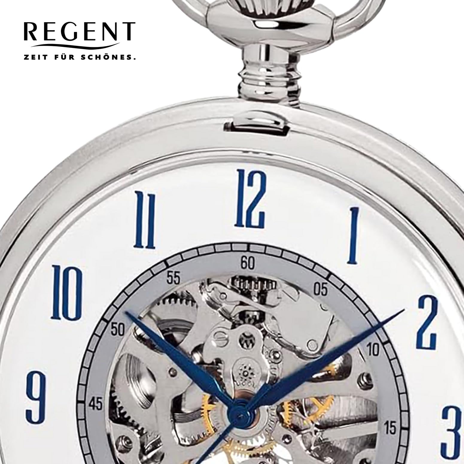 REGENT Herren Taschenuhr Savonnette Skelett 53 MM Mechanischer Handaufzug Arabische Zahlen in verschiedenen Varianten