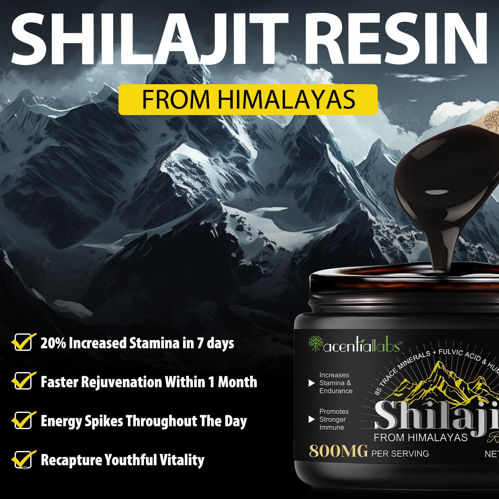 Shilajit Resin, 60g Shilajit Original Himalaya Bio Pures Himalaya Shilajit Harz mit Fulvinsäure und 85+ Spurenelemente, Vegan & Ohne Zusätze, 800mg (2er Pack)