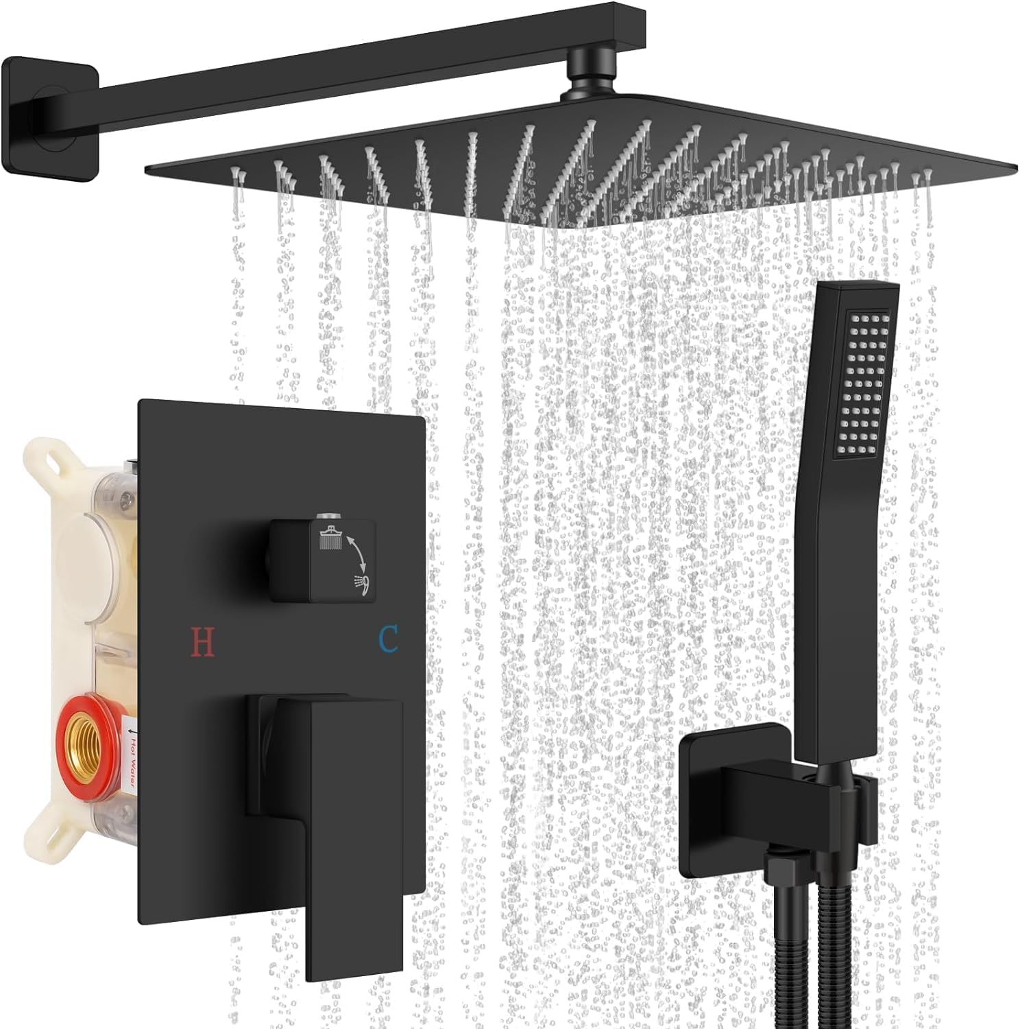 Ensemble de Douche Encastrable Noir - Colonne de Douche Thermostatique, Système de Douche Encastré avec Douchette et Douche de Tête, Colonne Douche Encastrable, Colonne Douche Salle de Bain