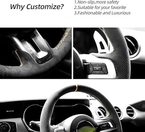 Miniatura 3 de Funda de volante cosida a mano para Ford Mustang Mustang GT Shelby GT350 GT500 2015-2021 (rayas amarillas)