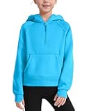 JOCMIC Girls Hoodies Half Zip Cropped Fleece Sweatshirts with Thumb Hole Kids Fall Winter Clothes