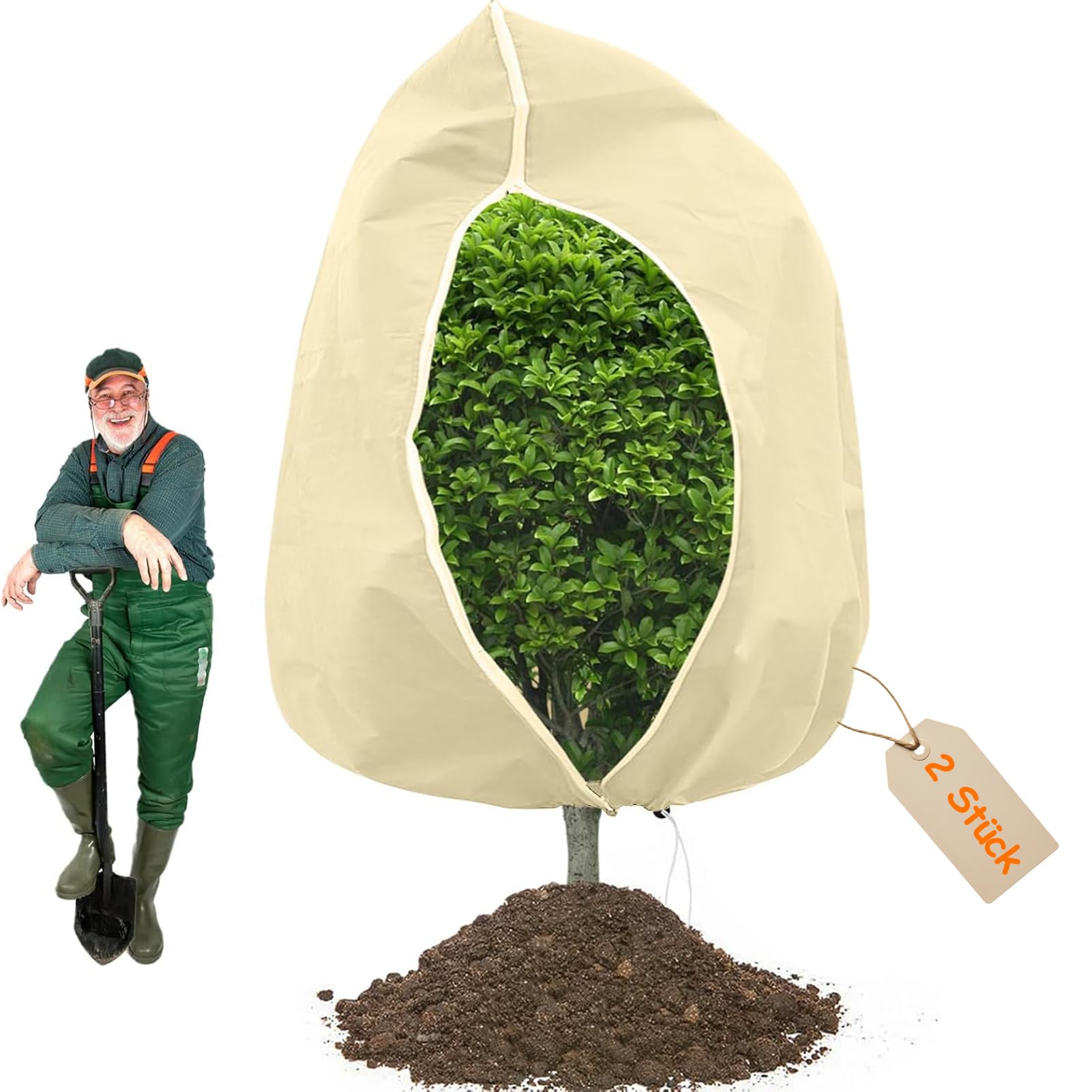 Winterschutz für Pflanzen, Frostschutz Kälteschutz Pflanzenschutzsack für Kübelpflanzen, mit Reißverschluss, Atmungsaktiv, Reißfest,für Baum Palmen Balkonpflanzen (250x360cm, 2 Stück)