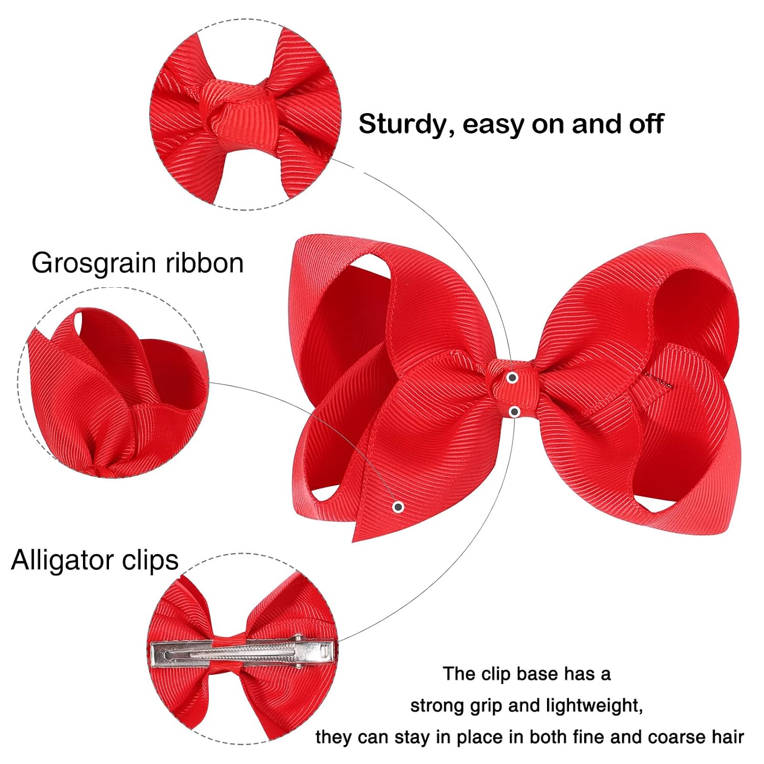 2 PCS 4.5" Hair Bows for Girls Alligator Clips Grosgrain Ribbon Solid Color Hair Accessories for Little Teen Toddler Girls Kids-Red