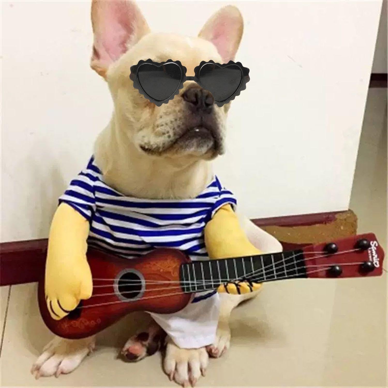 VEHYEGOI 1 Set Of Pet Guitar Costumes, 1 Piece Of Pet Glasses, Creative Costumes for Small Dogs Pet Dog Play Props, Funny Decorations - Image 4