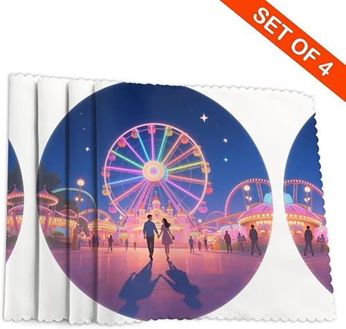 Miniatura 4 de Juego de 4 manteles individuales rectangulares, resistentes al calor con ruedas impresas para cocina y comedor